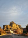 kalampaka road greece meteora rocks and churches Royalty Free Stock Photo