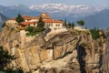 Kalampaka Town and rock with Holy Trinity Monastery, Meteora Royalty Free Stock Photo