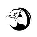 kalan otter black and white vector outline head portrait