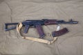 Kalashnikov AK 74 with ammunitions on canvas