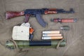 Kalashnikov AK 47 with ammunitions on canvas