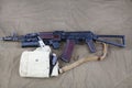 Kalashnikov AK 74 with ammunitions on canvas