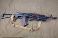 Kalashnikov AK 74 with ammunitions on canvas