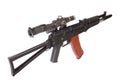 Kalashnikov AK with optical sight on white Royalty Free Stock Photo