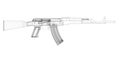 Kalashnikov assault rifle frame from black lines isolated on white background. 3D. Vector illustration