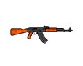 Kalashnikov assault rifle line icon. AK-47 vector flat illustration. Legendary Russian automatic machine gun. Royalty Free Stock Photo