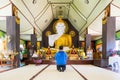 Kalasin, Thailand - February 1, 2023 Big Buddha statue. In the pavilion at Phu Dan Hai Temple, Kalasin, Thailand
