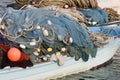 Kalba UAE Fishing nets piled high on boat in Kalbar Fujairah