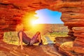 Kalbarri Nature`s Window woman Royalty Free Stock Photo