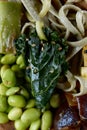 Kale, edamame, spelt tagliatelle and shiitake