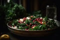 kale and pomegranate green healthy salad . Generative AI