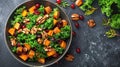 Kale and roasted sweet potato salad with cranberries and walnuts