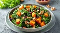Kale and roasted sweet potato salad with cranberries and walnuts