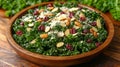 Kale Salad on Wooden Plate Royalty Free Stock Photo