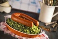 Kale with smoked sausage or 'Boerenkool met worst' Royalty Free Stock Photo