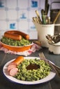 Kale with smoked sausage or 'Boerenkool met worst' Royalty Free Stock Photo