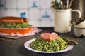 Kale with smoked sausage or Boerenkool met worst Royalty Free Stock Photo