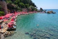 Kaleici beach old town marina Antalya, Turkey with colourful umbrellas