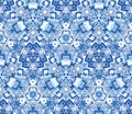 Kaleidoscope abstract seamless pattern, background. Composed of geometric shapes in blue. Royalty Free Stock Photo
