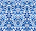 Kaleidoscope abstract seamless pattern, background. Composed of geometric shapes in blue. Royalty Free Stock Photo