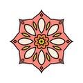 Kaleidoscope big bud. Oriental pattern illustration. Flower background