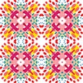 Kaleidoscope colorful geometric pattern for surface and textile design. Seamless checkered watercolor background.