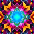 A kaleidoscope of hextuple colours forming a flower-like background. Generative AI