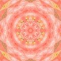 Kaleidoscope mandala star with circles watercolor illustration in pink and orange colors