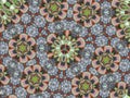 Kaleidoscope pattern with flower-shaped figures in a pink, green, and blue, floral theme