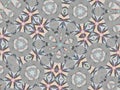 Kaleidoscope pattern with polygon and rhombus figures on a three-petal flower-shaped texture