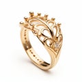 Intricate Yellow Gold Ring Inspired By Crown - Unique Design