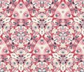 Kaleidoscope seamless pattern, background. Composed of colored abstract shapes.