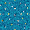 Kaleidoscope seamless pattern in van gogh style. Night sky with stars.