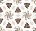 Kaleidoscope Shapes Abstract. Sepia Artistic Design. Watercolor Kaleidoscope. Pastel Ceramic Tile. Bohemian Psychedelic Geo. Royalty Free Stock Photo