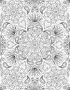 Kaleidoscope Symmetrical Flowery Symbol Colorless Line Drawing. Geometrically Circular Equal Mandala Flower Petals