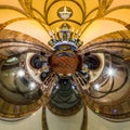 Kaleidoscope view of gothic church interior, little planet effec Royalty Free Stock Photo