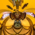 Kaleidoscope view of gothic church interior, little planet effec Royalty Free Stock Photo