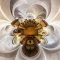 Kaleidoscope view of gothic church interior, little planet effec Royalty Free Stock Photo
