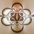 Kaleidoscope view of gothic church interior, little planet effec Royalty Free Stock Photo