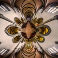 Kaleidoscope view of gothic church interior, little planet effec Royalty Free Stock Photo