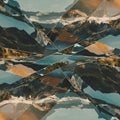 A kaleidoscopic digital collage featuring multiple angular fragments of mountainous Royalty Free Stock Photo