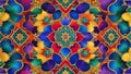 Kaleidoscopic geometric pattern featuring interlocking shapes