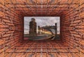 Kaleidoscopic gradient 3D view of old tunnel with brick wall Royalty Free Stock Photo