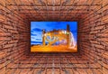 Kaleidoscopic gradient 3D view of old tunnel with brick wall Royalty Free Stock Photo