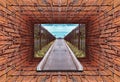 Kaleidoscopic gradient 3D view of old tunnel with brick wall Royalty Free Stock Photo