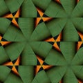 kaleidoscopic hexagonal repeating patterns in gold and green Royalty Free Stock Photo