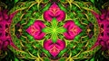 magenta and lime green kaleidoscopic mandala abstract