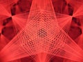 Red kaleidoscope depicting laser beams shaped as geometrical forms.