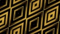 Kaleidoscopic shapes of golden color. Motion. Rhombus colorful fractal pattern on a black background.