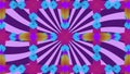 Kaleidoscopic shapes moving hypnotically against spinning purple stripes